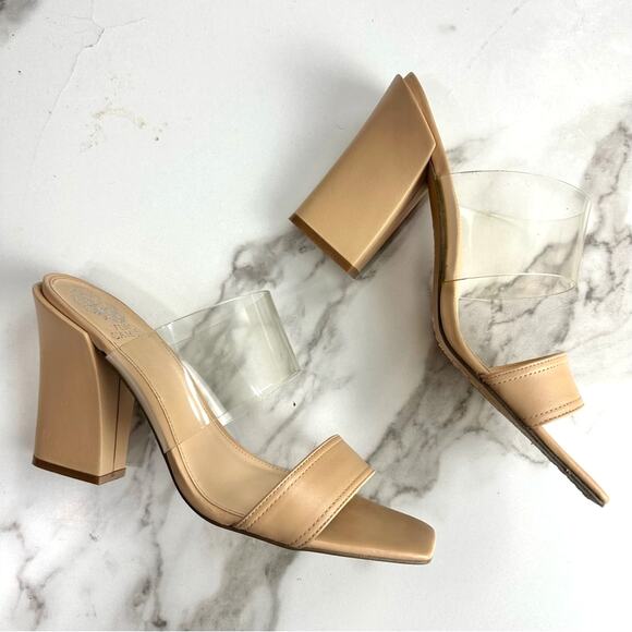 Vince Camuto Felima Mules Biscuit Soft Leather & Clear Size 11 Vaca Resort Club - Picture 12 of 12